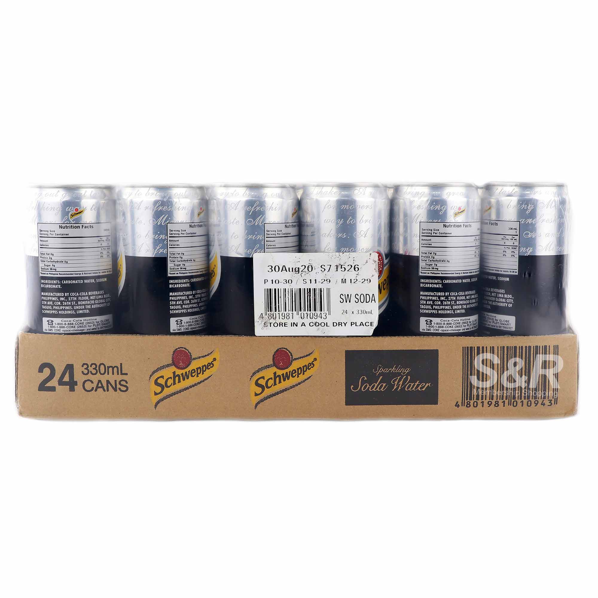Schweppes Sparkling Soda Water 24 cans